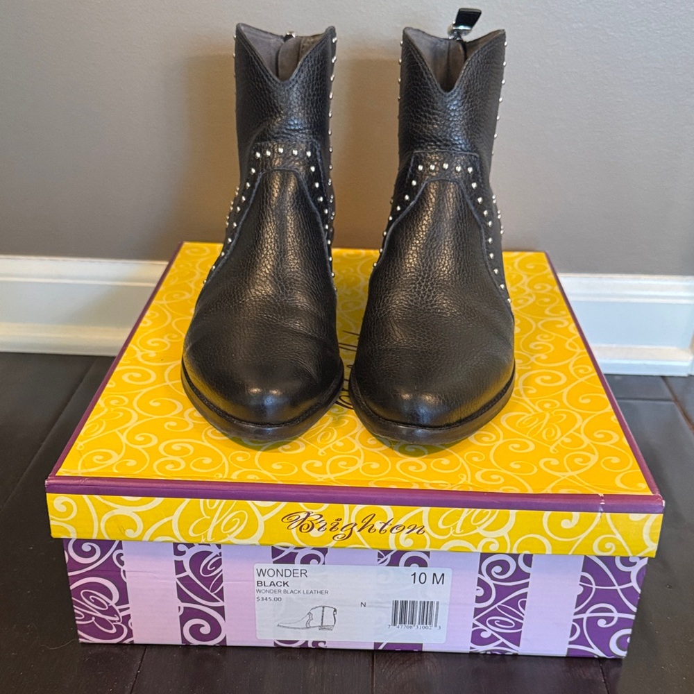 Brighton Black Leather Studded Western Booties